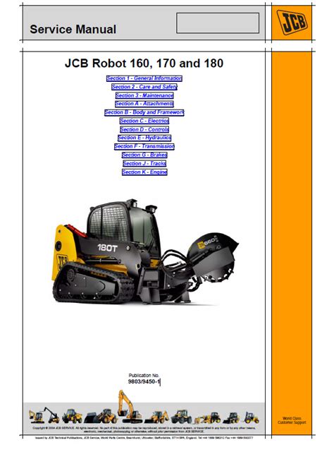 JCB Skid Steer Robot 160, 170, 180T Service Manual PDF